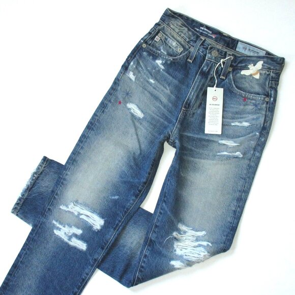 NWT Adriano Goldschmied AG Phoebe in 23 Years Woven Dreams Embroidered Jeans 24 - Picture 2 of 7